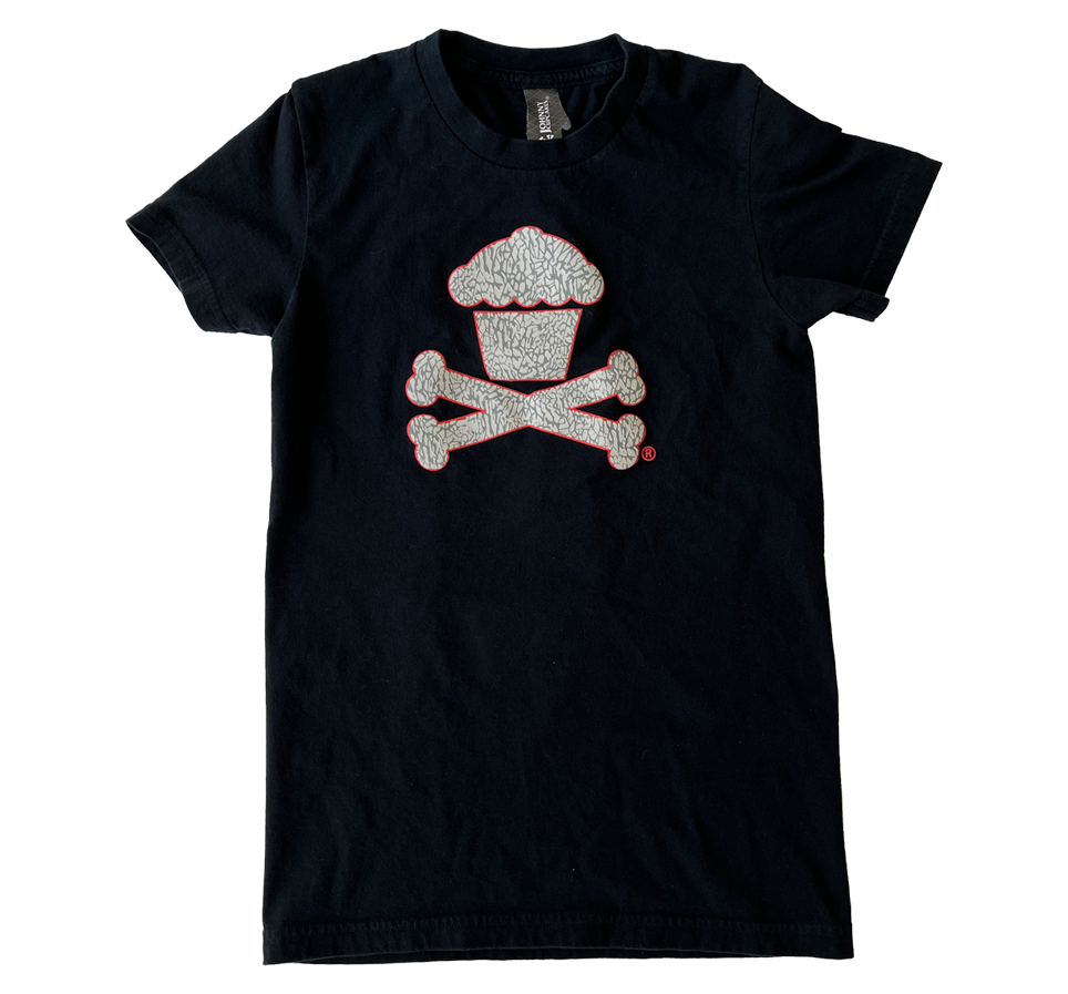 JC Vault - Women's Fitted Small - Rubber Crackle Crossbones Appliqué (Johnny's Closet)