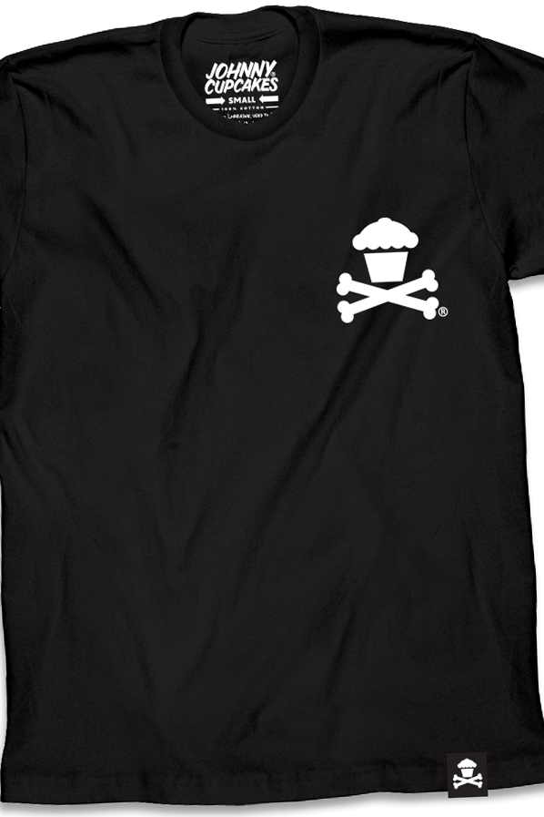 $10 Sale Tee - Basic Mini Crossbones (Black Tee / White Ink)