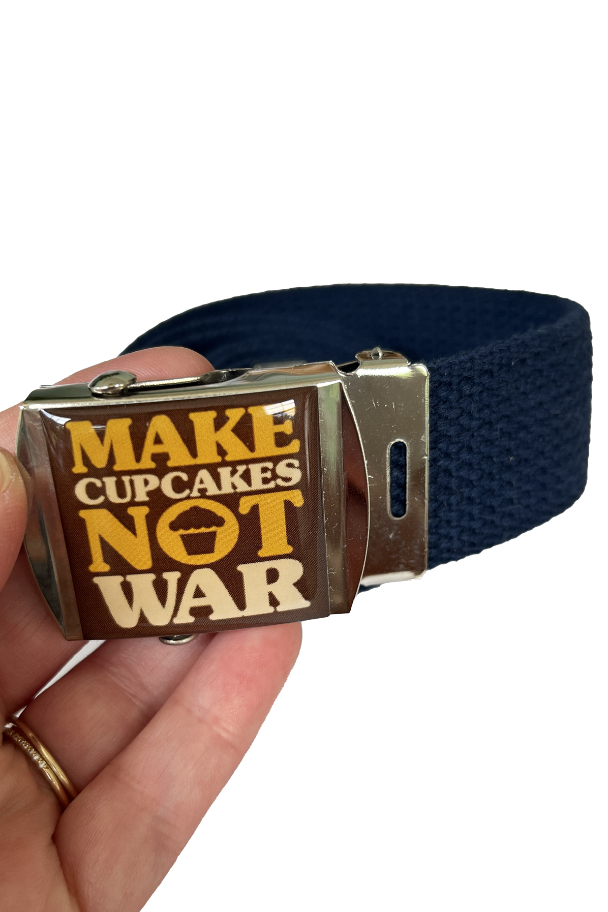 JC Vault - Make Cupcakes Not War Canvas Slide Belt (Navy)