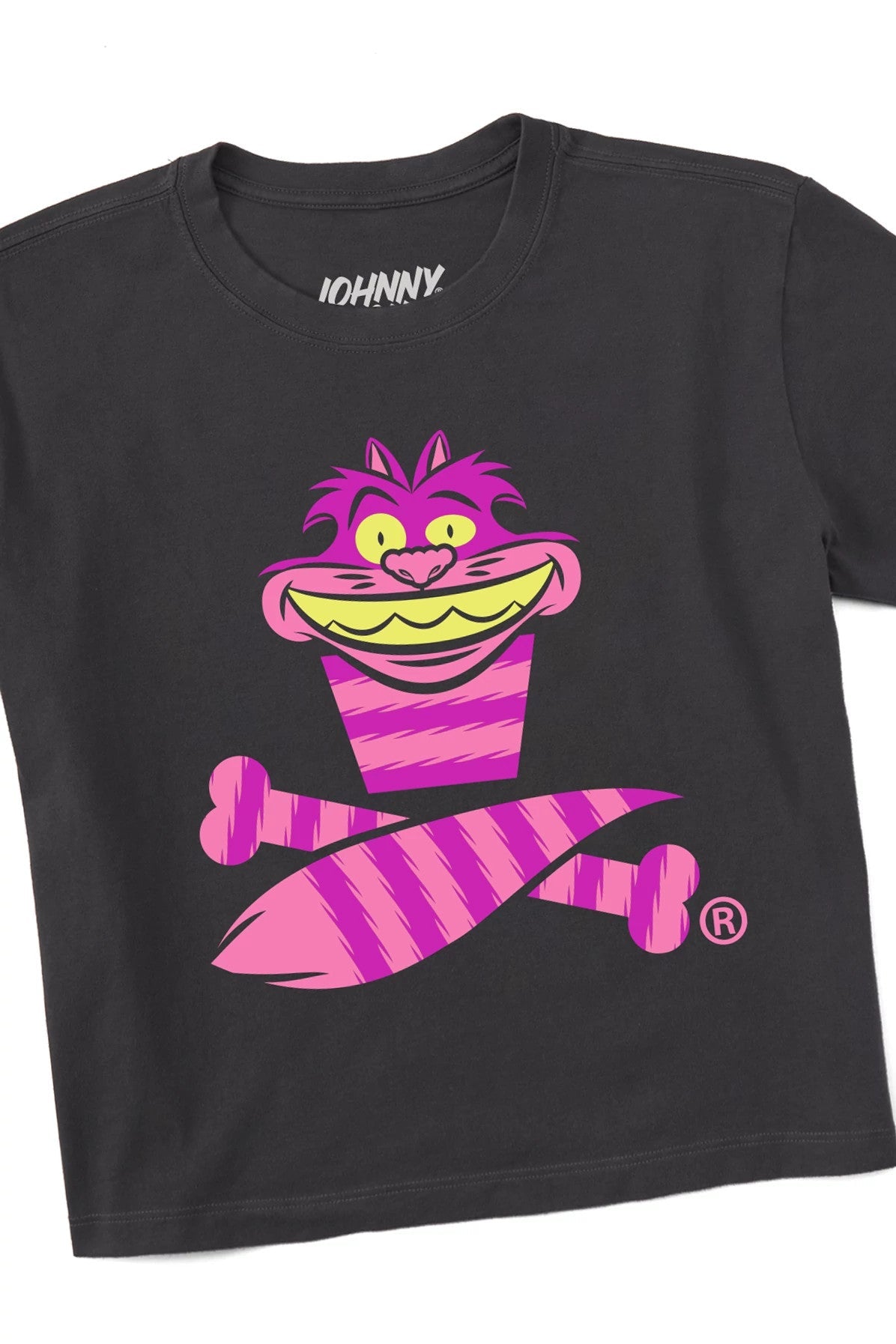 Women's Boxy Grinning Cat Crossbones Short Sleeve Premium Tee, image size:1196x1794