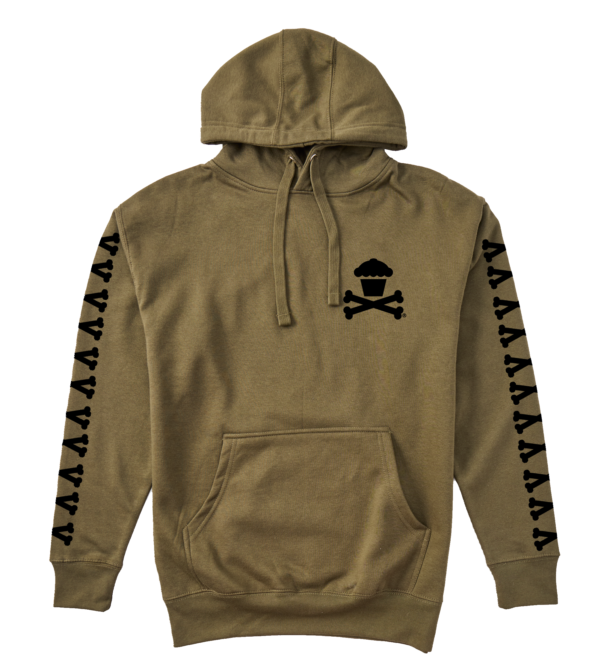 Adult Pullover Sweatshirt - Basic Bones Sleeve (Military Green)