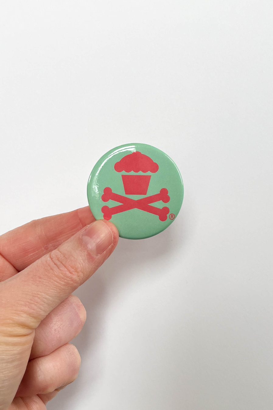 2" Large Pin - Crossbones Mint / Pink