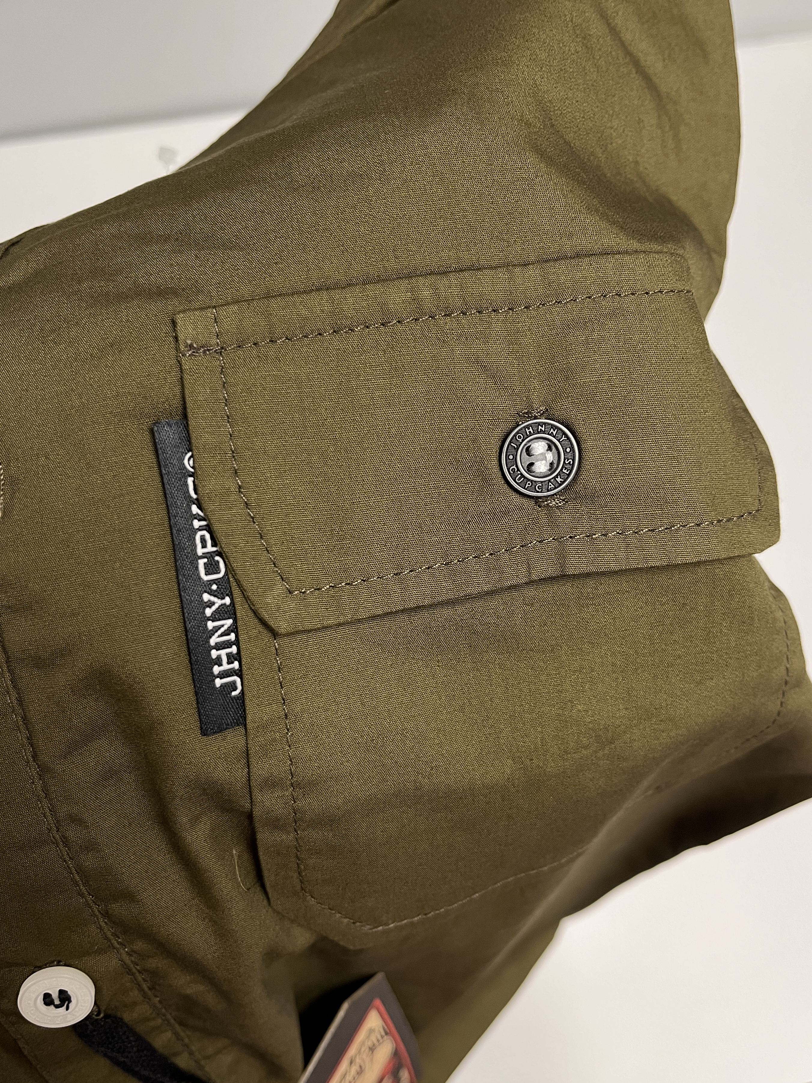 $10 Sale Tee - Hooded Long Sleeve Button Down w/ Custom Buttons (Olive)