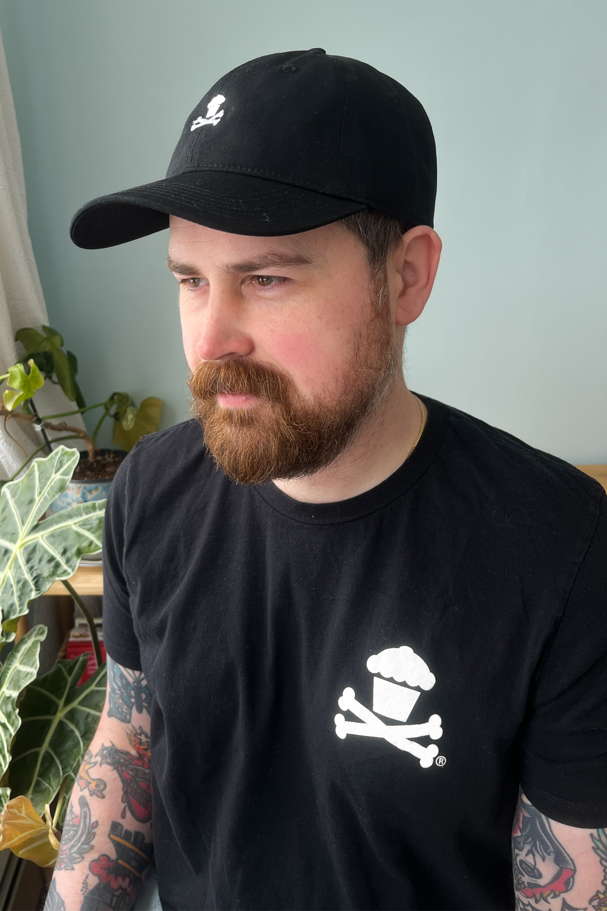 Black Embroidered Mini Crossbones Dad Hat
