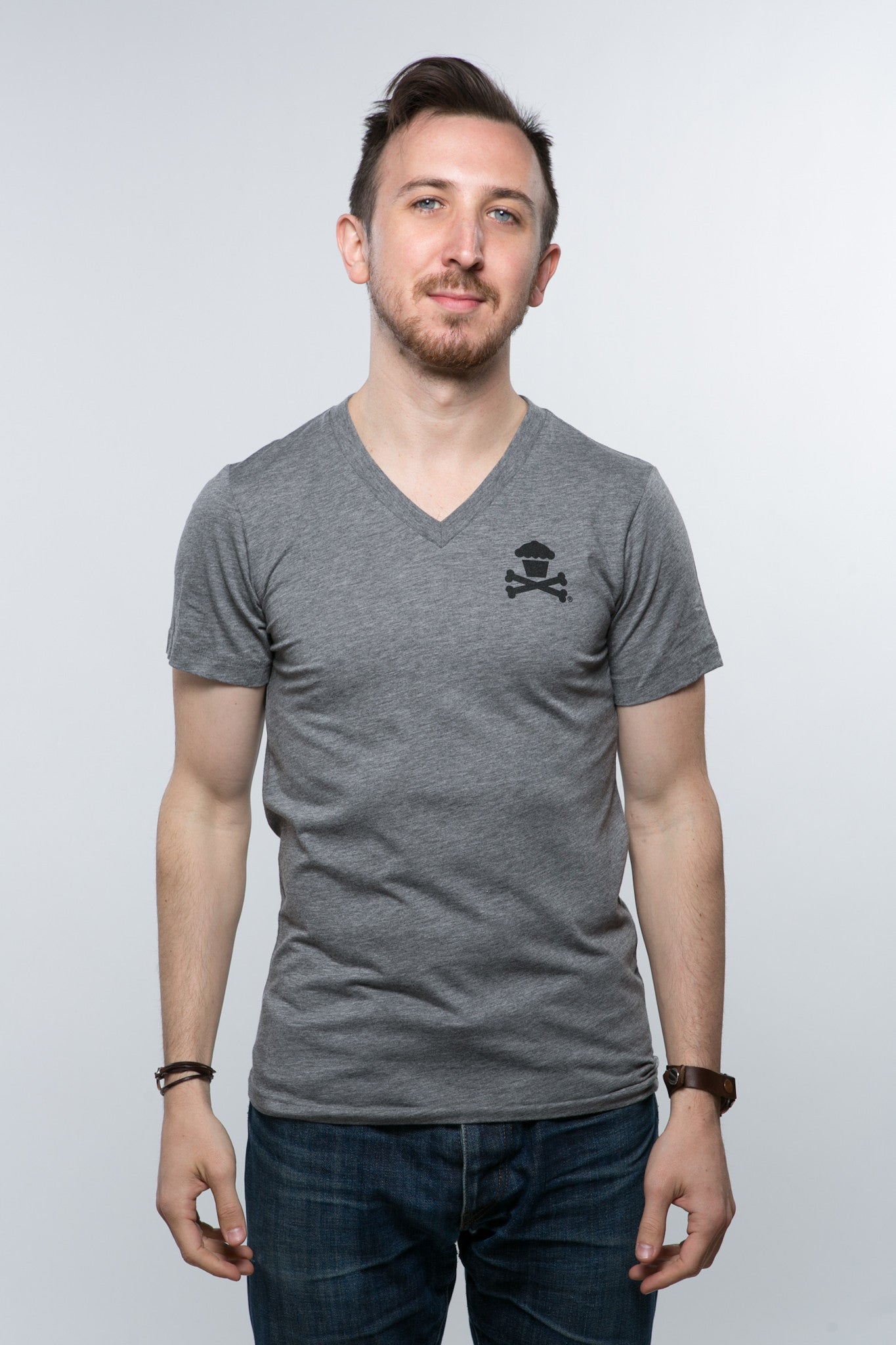 JC Vault - Adult Medium - Crossbones Tri-Blend V-Neck (Grey/Black)