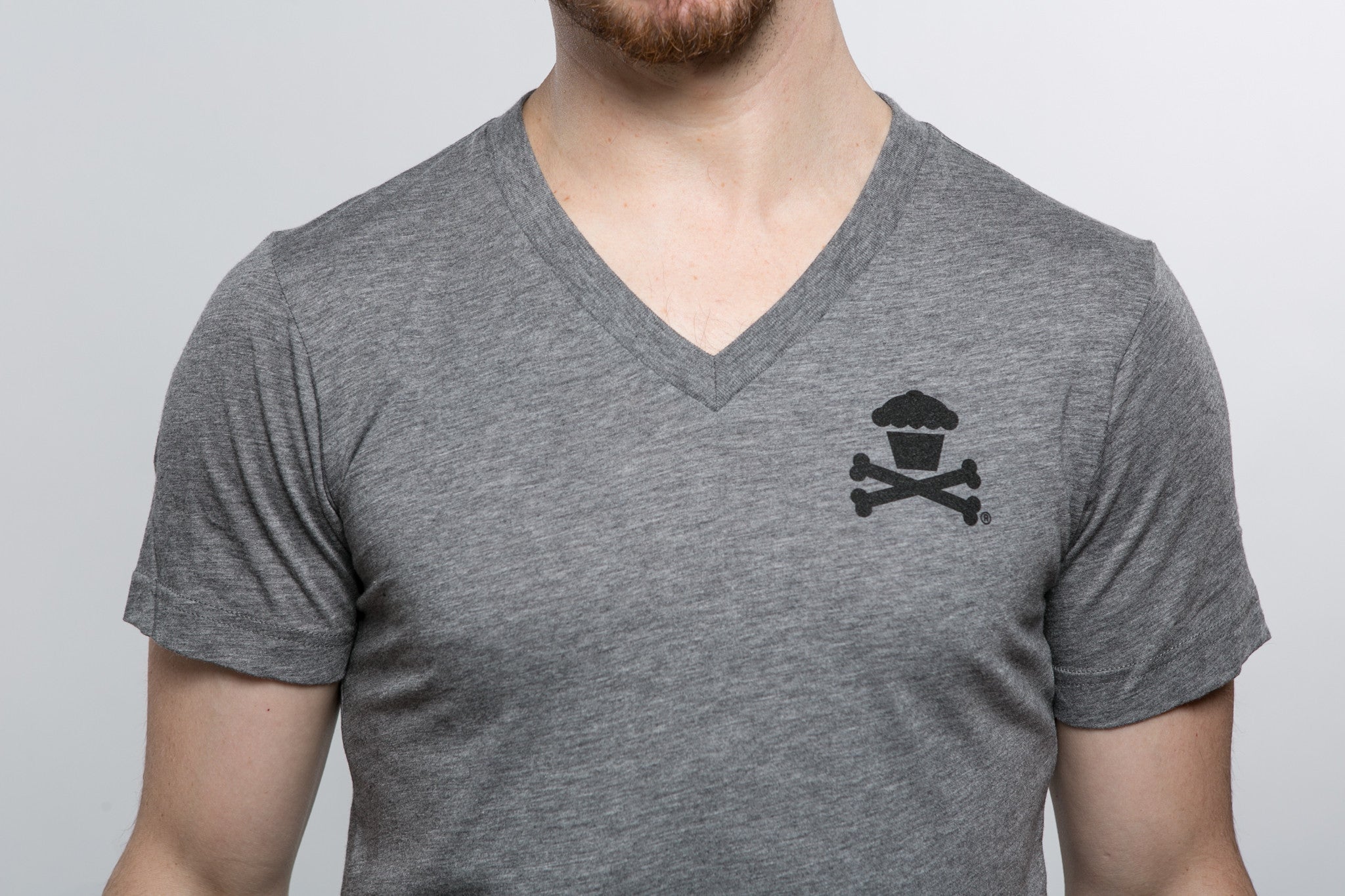 JC Vault - Adult Medium - Crossbones Tri-Blend V-Neck (Grey/Black)