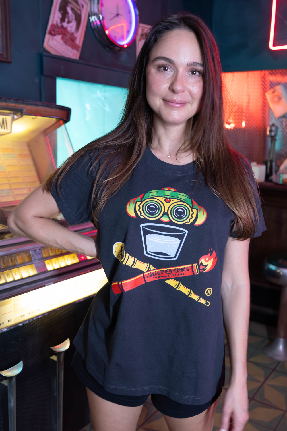 Womens Dino Attraction Crossbones Short Sleeve Premium Tee