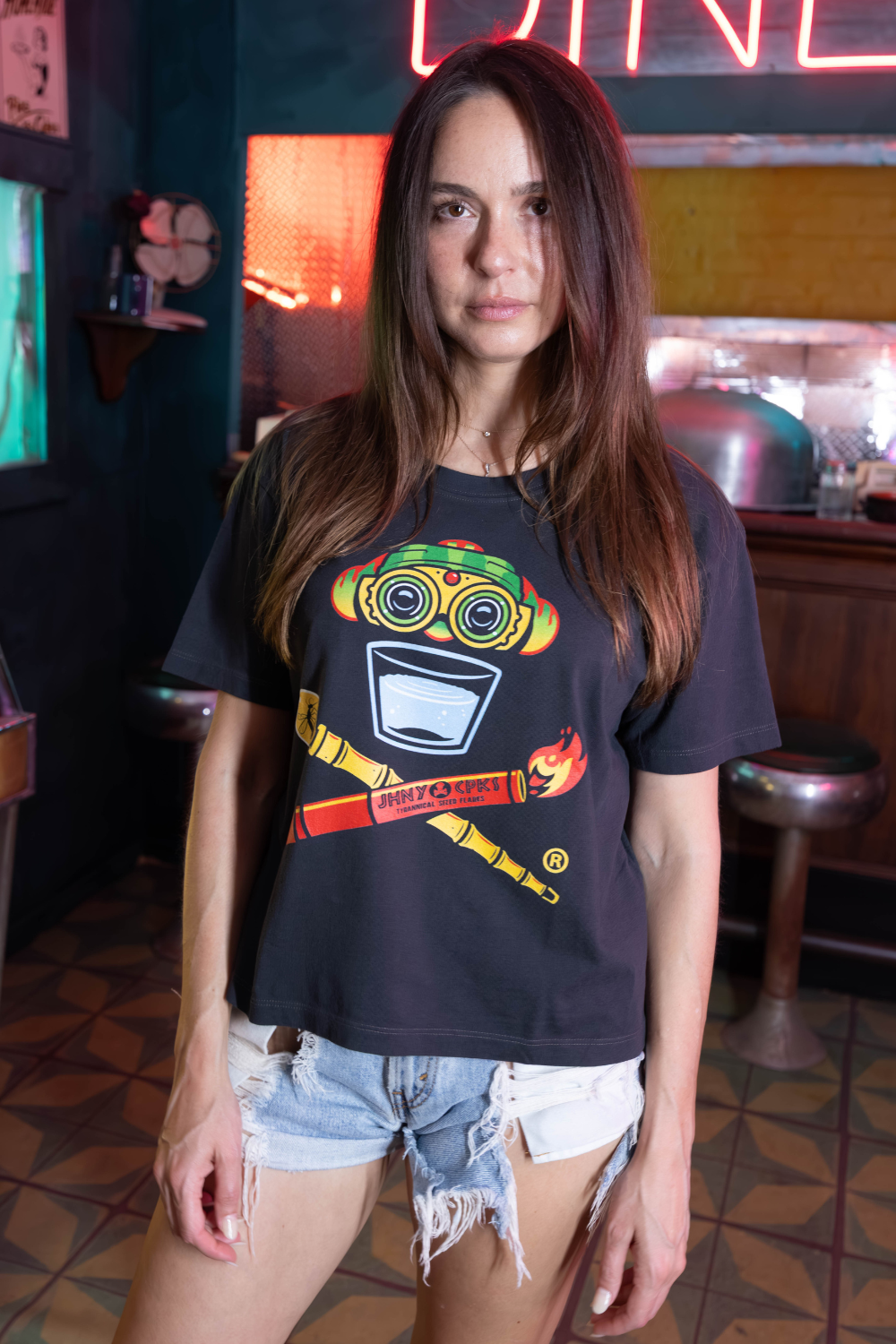 Women's Boxy Dino Attraction Crossbones Short Sleeve Premium Tee