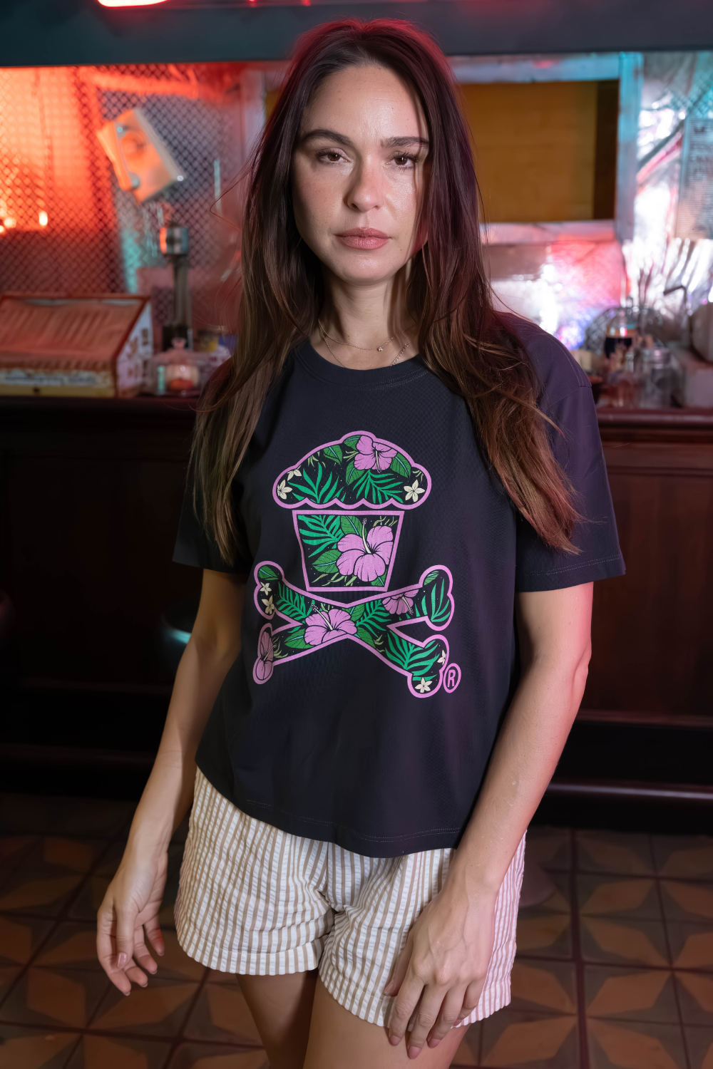 Women's Boxy Tropical Crossbones Short Sleeve Premium Tee