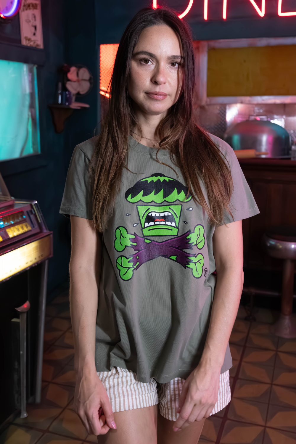 Womens Angry Crossbones Short Sleeve Premium Tee