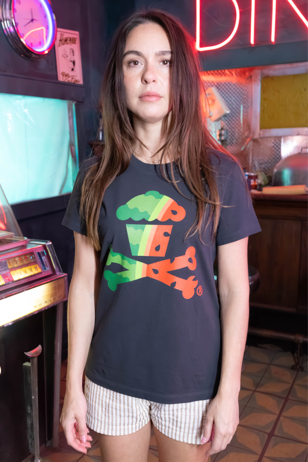 Womens Watermelon Crossbones Short Sleeve Premium Tee