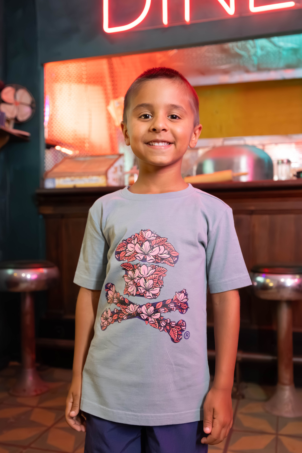 Kids Cherry Blossom Crossbones Short Sleeve Premium Tee
