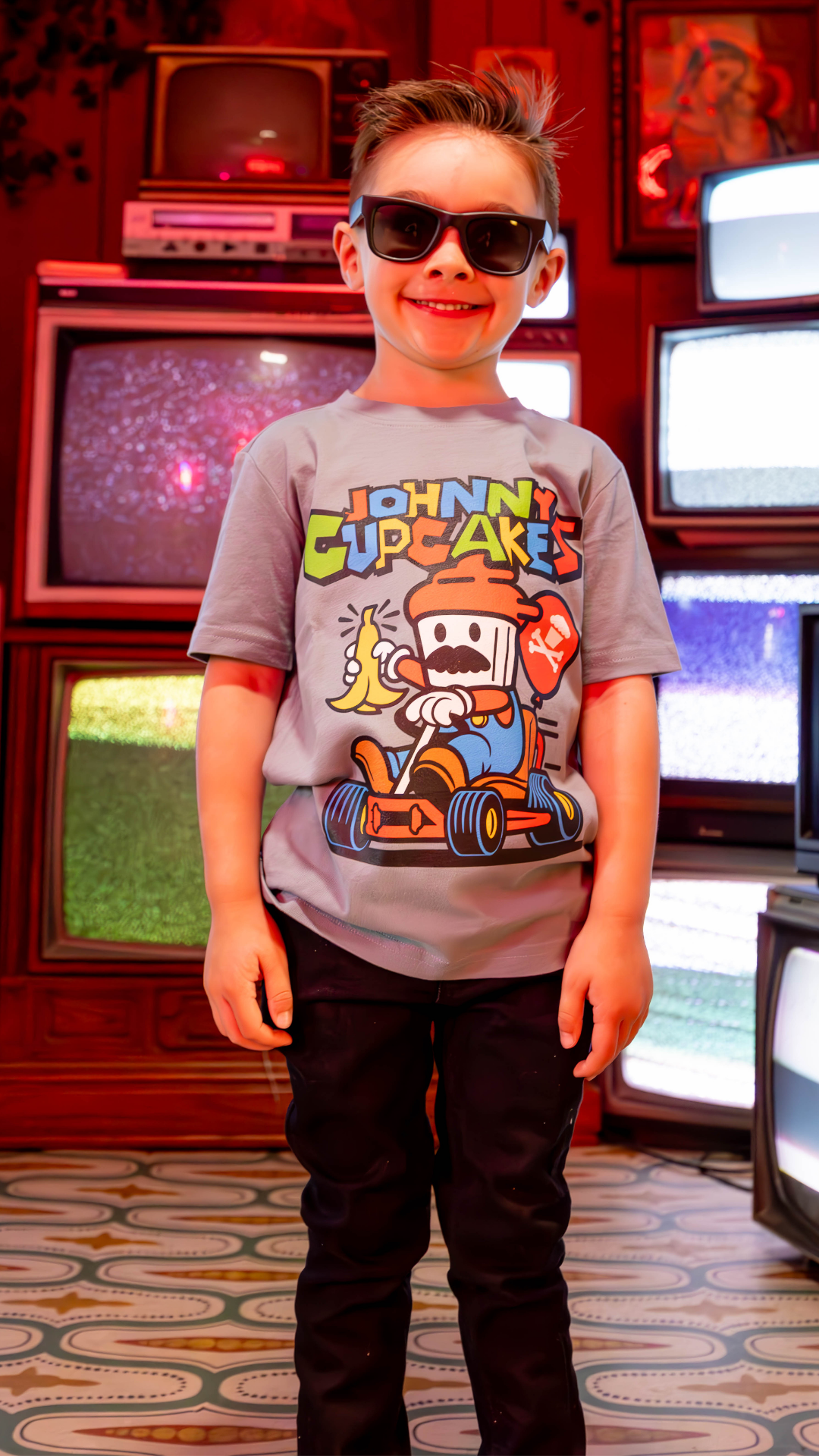 Kids Red Racing Plumber Short Sleeve Premium Tee