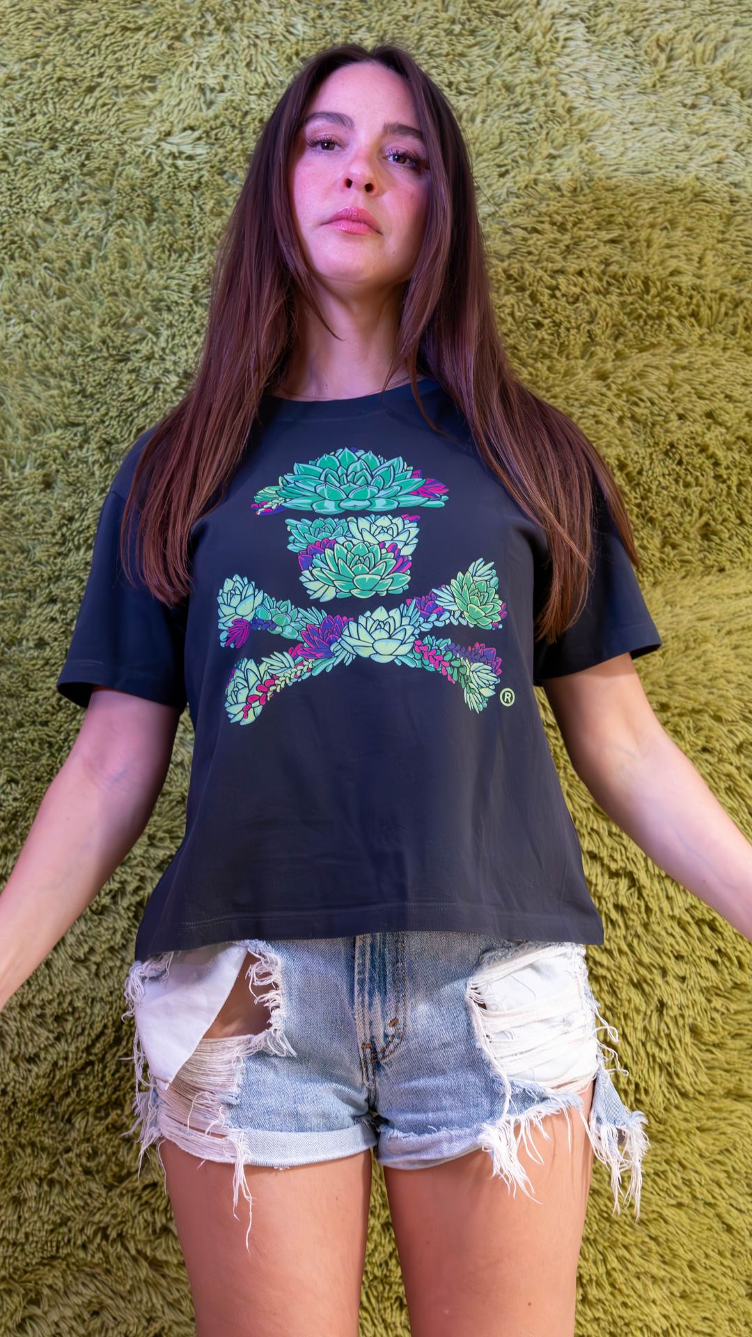 Women's Boxy Succulent Crossbones Short Sleeve Premium Tee