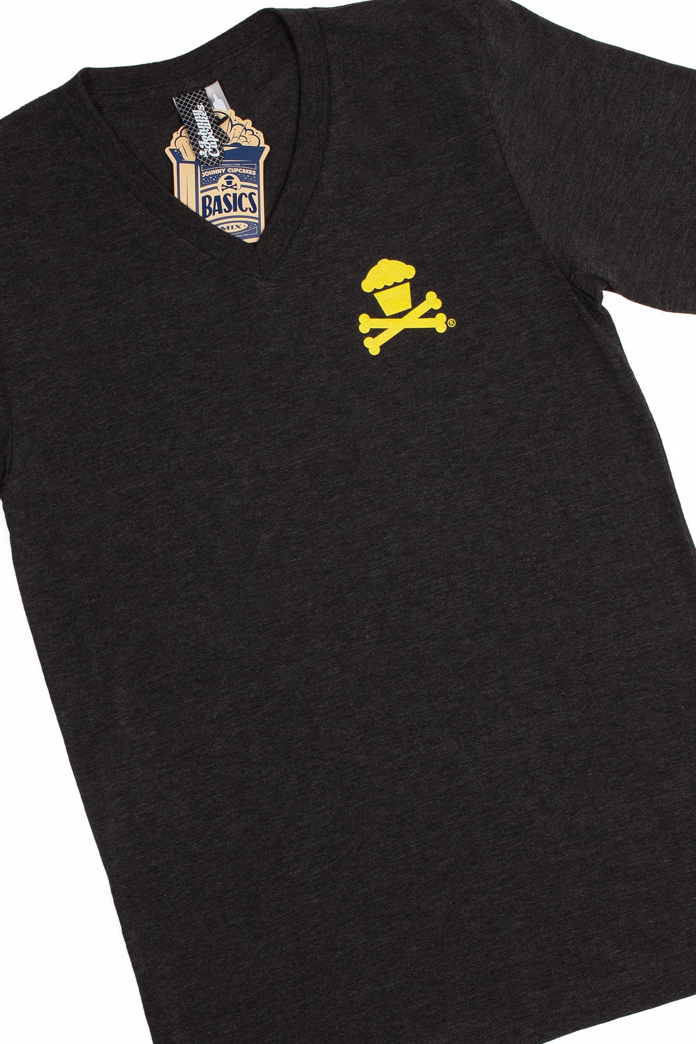 JC Vault - Adult Medium - Crossbones Tri-Blend V-Neck (Charcoal/Yellow)