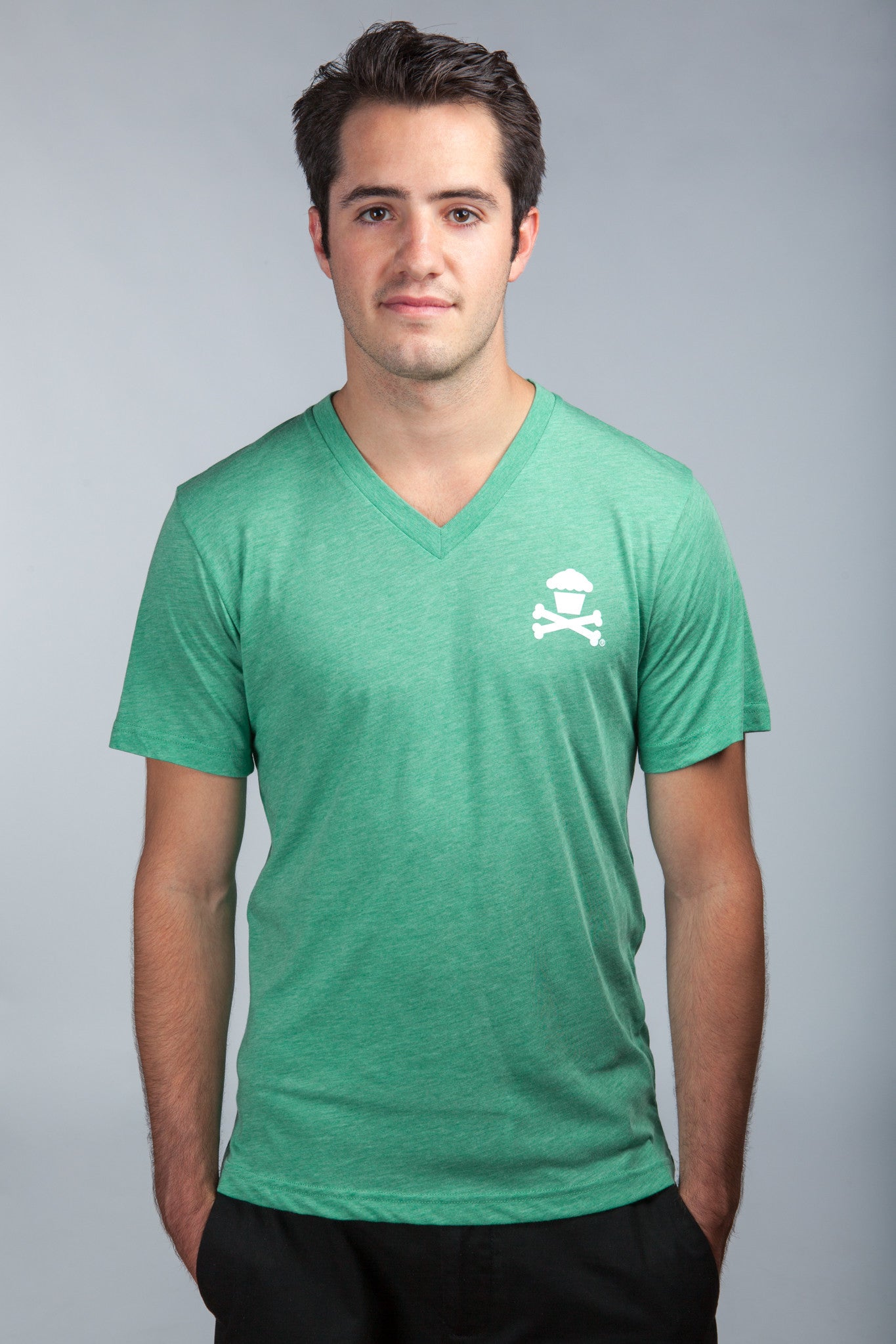 JC Vault - Adult Medium - Crossbones Tri-Blend V-Neck (Green/White)