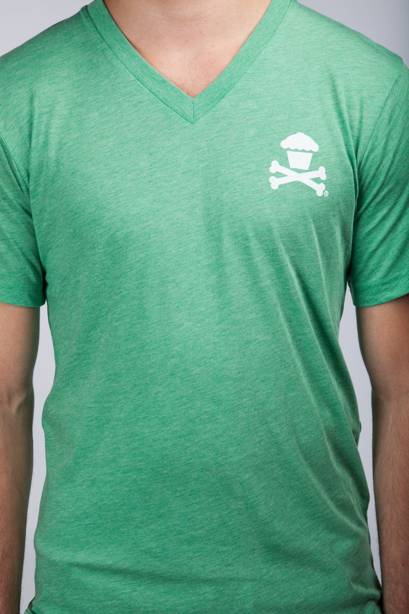 JC Vault - Adult Medium - Crossbones Tri-Blend V-Neck (Green/White)
