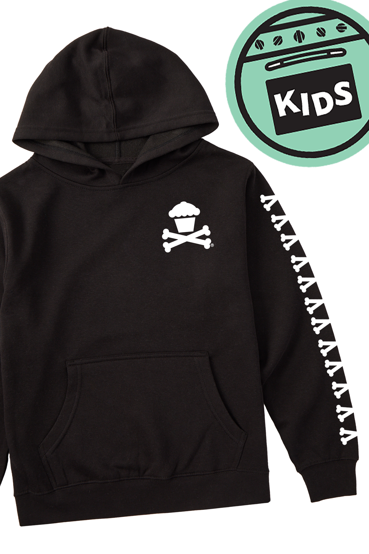 Kids Pullover Sweatshirt - Basic Bones Sleeve (Classic Black)