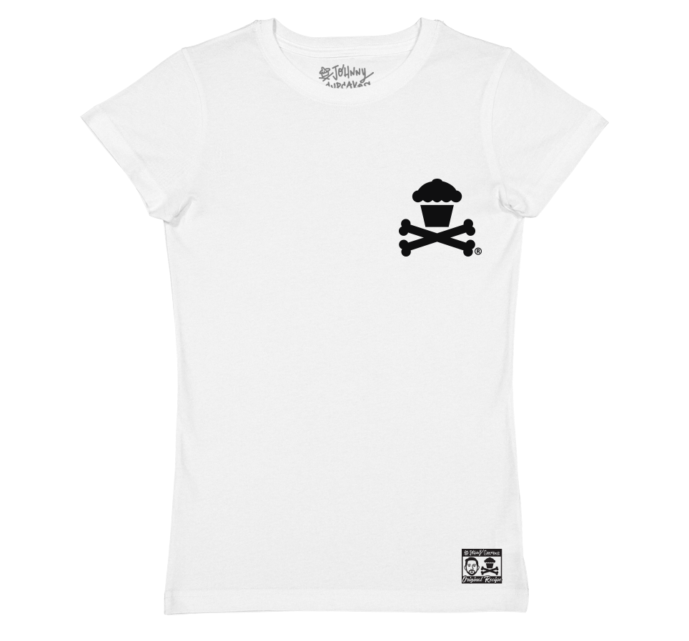 Basic Crossbones (White Tee / Black Ink) - Women's / Fitted Size