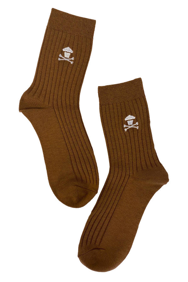 Embroidered Dress Socks - Brown