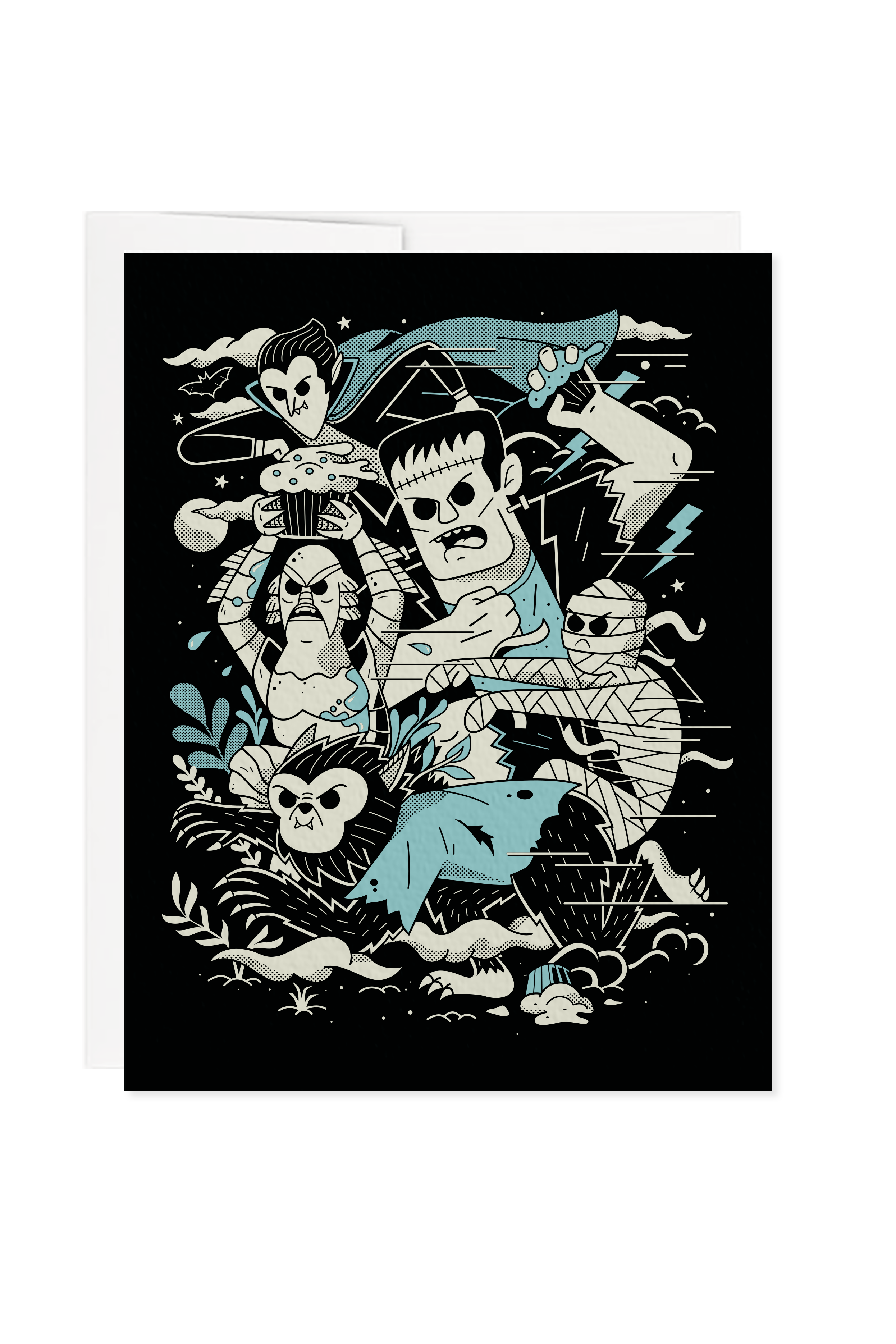 Monster Food Fight Halloween Greeting Card