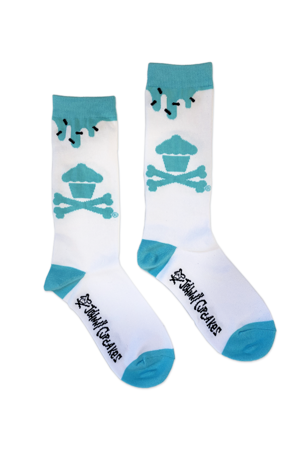 White / Aqua Frosting Drip Socks