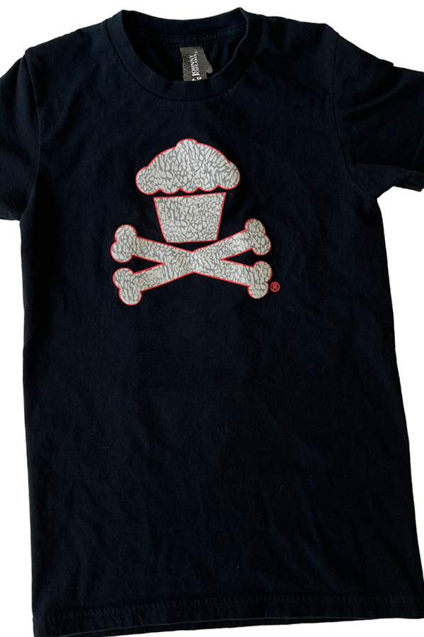 JC Vault - Women's Fitted Small - Rubber Crackle Crossbones Appliqué (Johnny's Closet)