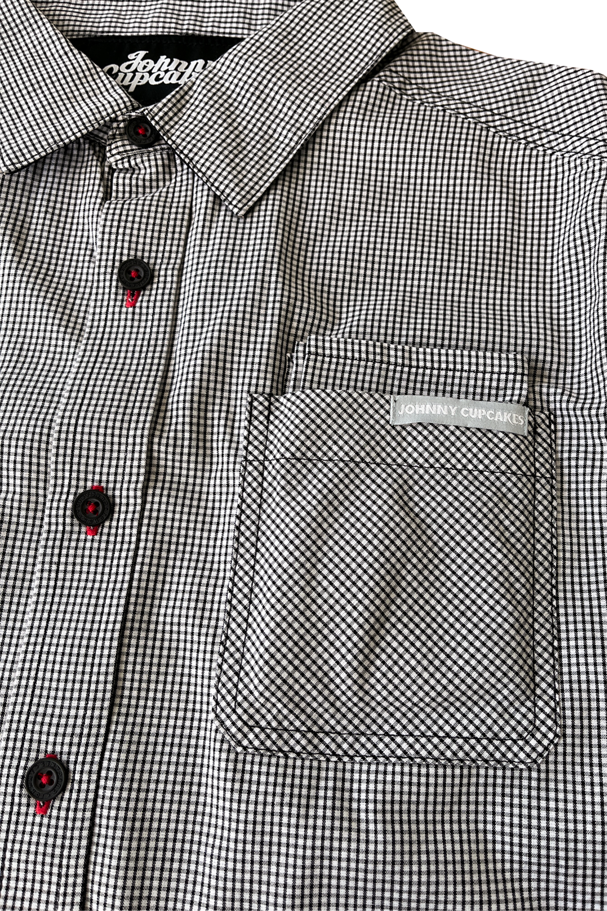 JC Vault - Adult Medium - Black and White Button Up Set w/ Red Trim + Custom Buttons