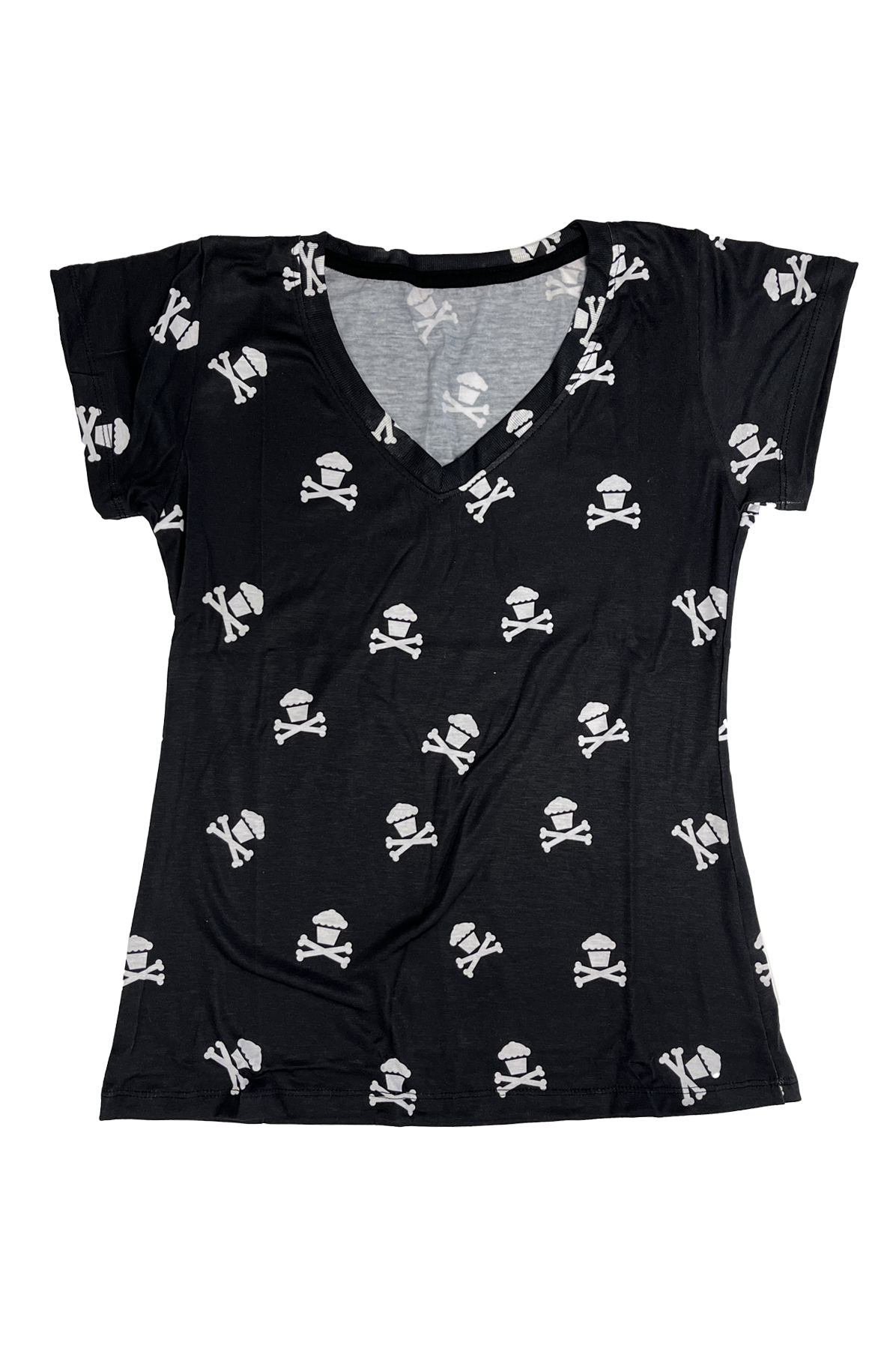 JC Vault - Sample / Women's All-Over Crossbones V-Neck (Black Tri-Blend)