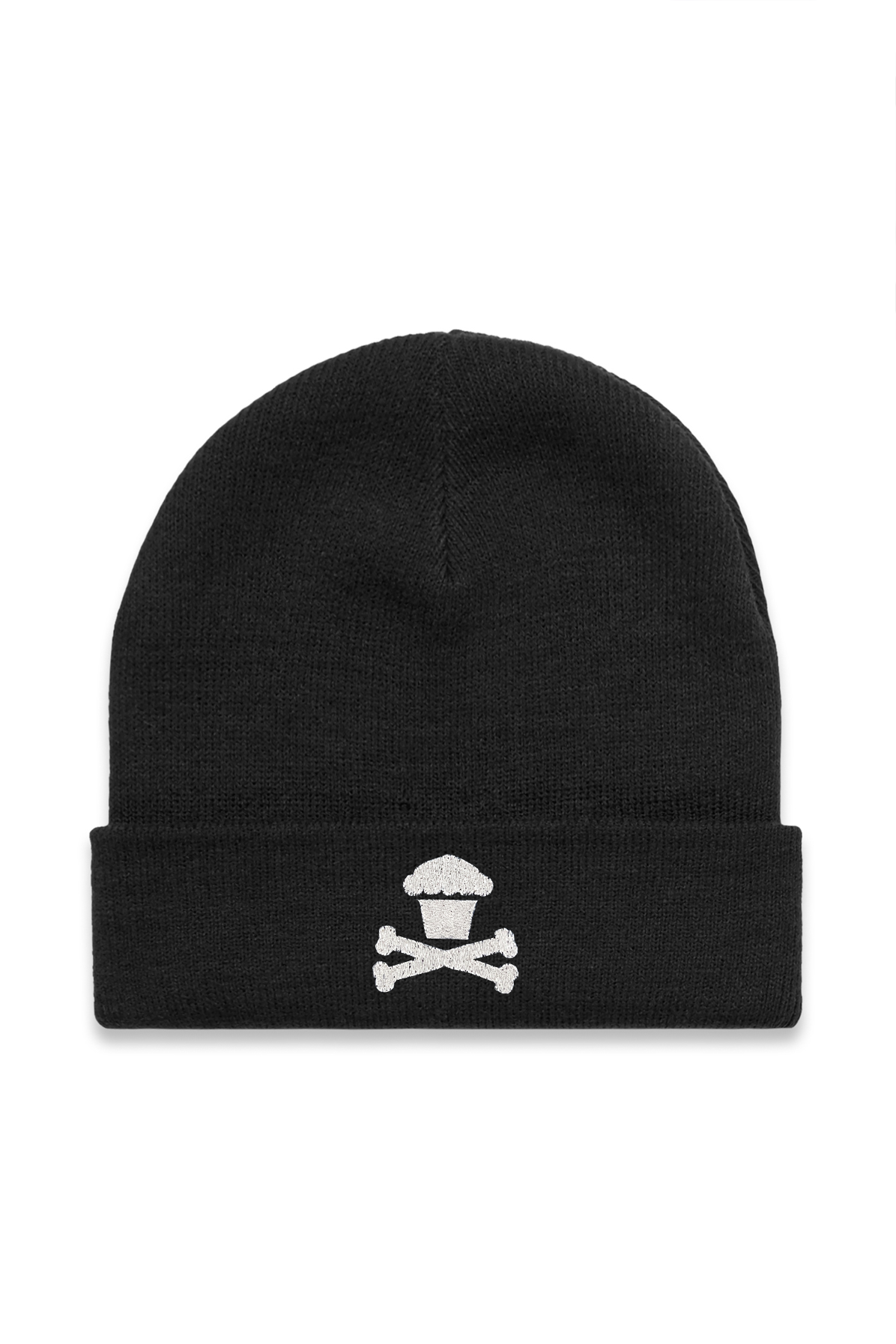 Embroidered Cuff Beanie - Black