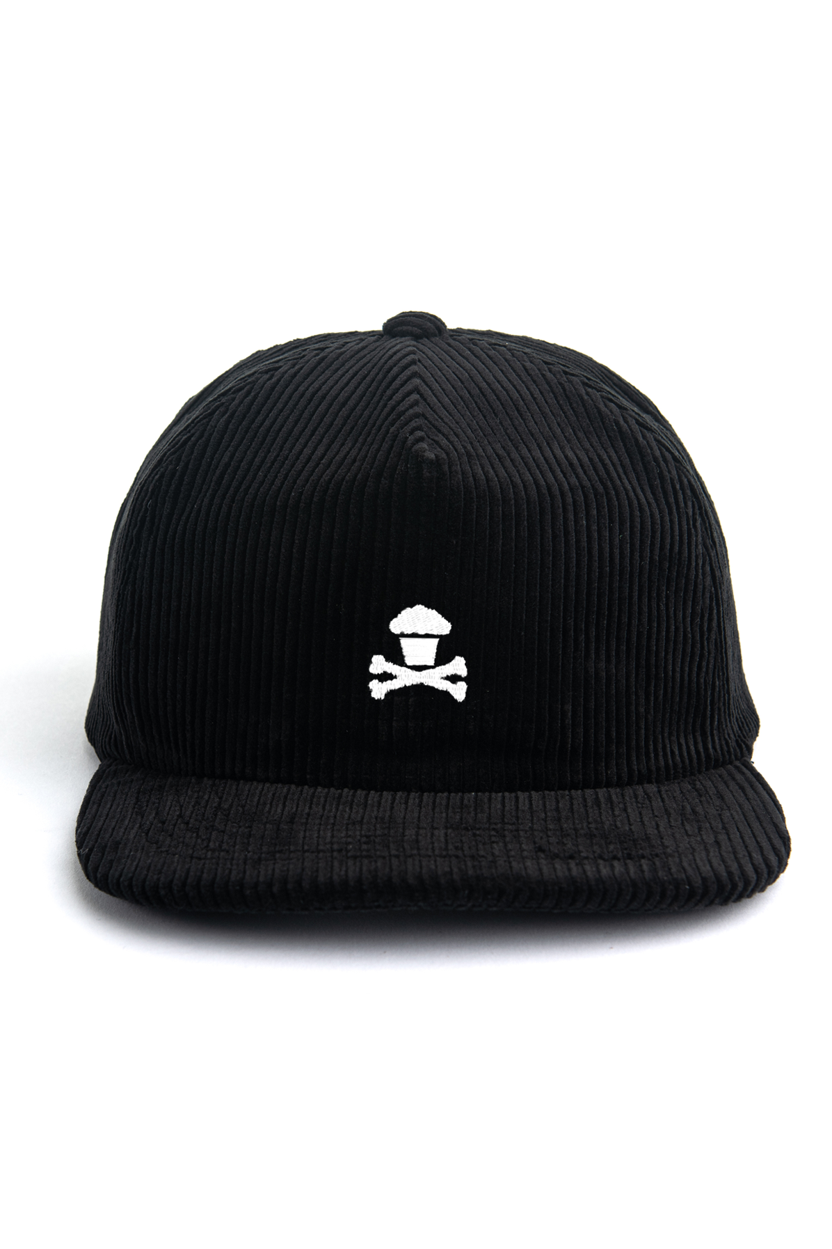 Embroidered Corduroy Snapback Hat - Black