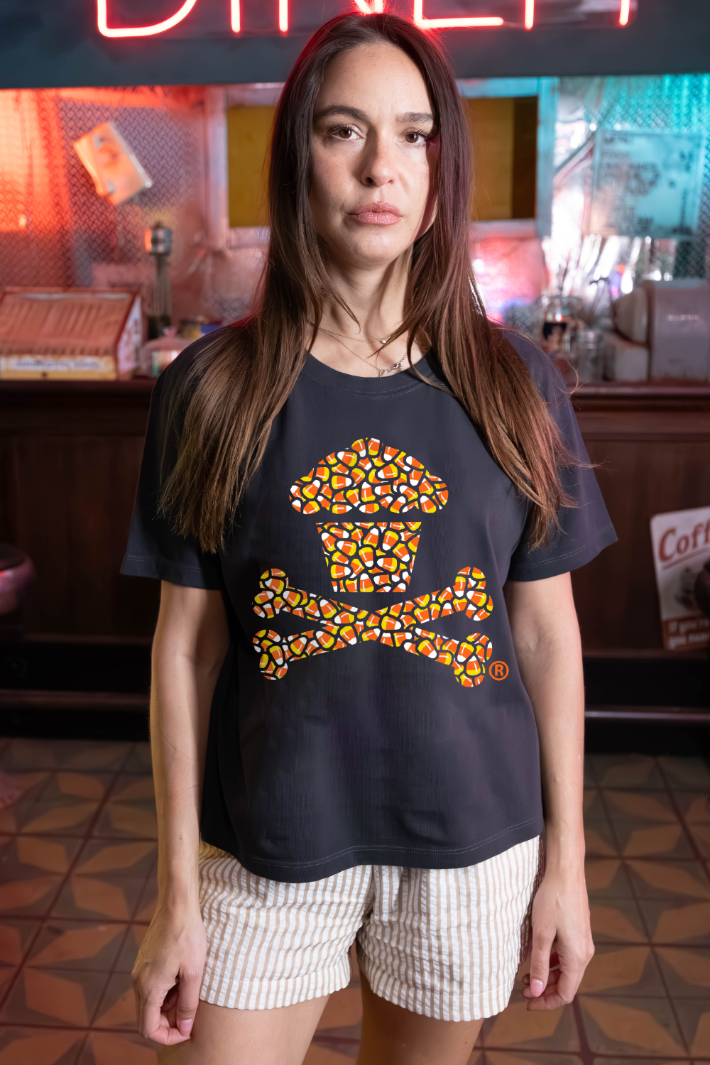 Women's Boxy Candy Corn Crossbones Short Sleeve Premium Tee
