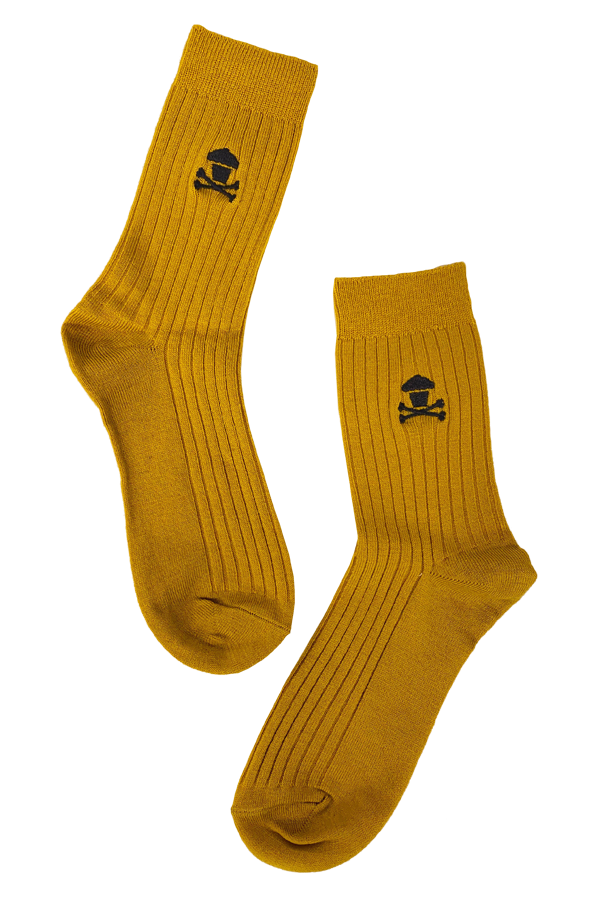 Embroidered Dress Socks - Mustard